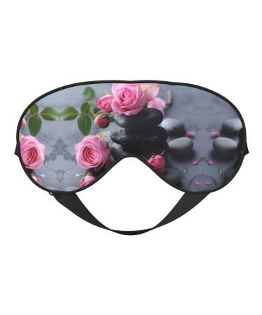 Spa Stone and Rose Flowers Print Unisex Sleeping Eye Mask Soft Comfortable Light-Blocking Eye Mask