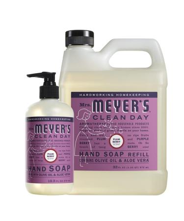 MRS. MEYER'S CLEAN DAY Liquid Hand Soap  Plumberry Scent  Set includes 33 oz. Refill & 12.5 oz. bottle