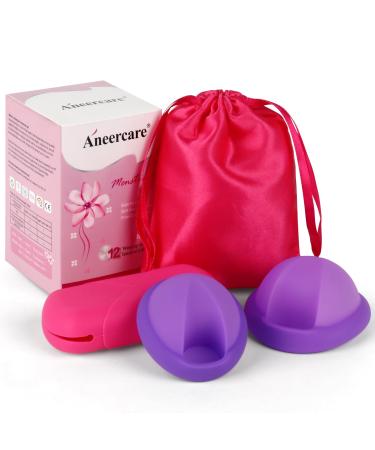 MineUp 2 pieces menstrual disc menstrual cup made of silicone menstrual cup set for sports and swimming Alternative to soft tampons (purple S+L)