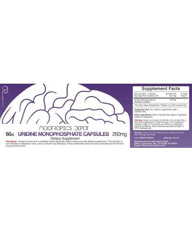Uridine Monophosphate Capsules Disodium Salt (60 Count) - Nootropic Cognitive Enhancer | Choline Precursor - Nootropics Depot - Buy Online on GoSupps.com