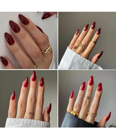 24 Pcs Red Press on Nails - Short Stiletto Almond | YEFIUO Spring Fake Nails - French Nail Tips - Full Cover Acrylic Nail Art Kit - Buy Online on GoSupps.com