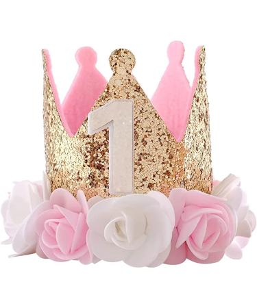 Festival Birthday Party Lace Letter Flower Crown Headband DIY Rose Gift Children Girls Hair Accessories (Pink and White Flower "1")