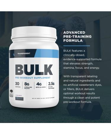 Transparent Labs Bulk Pre Workout Powder - Naturally Sweetened Advanced Formula for Muscle Building & Strength - 30 Servings Blue Raspberry - International Shipping Available - Buy Online on GoSupps.com