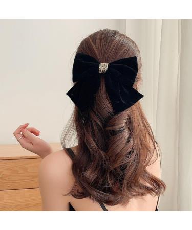 Hair Bow Big Hair Bows for Women Solid Color Bow Solid Color French Barrette Simple Hair Fastener Accessories for Women Girls (BlackA)