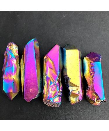 5pcs Blue Titanium Aura Quartz Crystal Stone Electroplated Crystal Cluster Seed Decoration Natural Stones and Minerals - Stones - - (Color: Rainbow Size: 3-6cm)