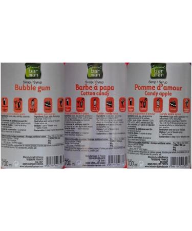 Assorted memories of childhood tastes of Mathieu Teisseire syrups: Pomme d'amour Bubble gum and cotton candy 3 bottles 70cl. - Buy Online on GoSupps.com