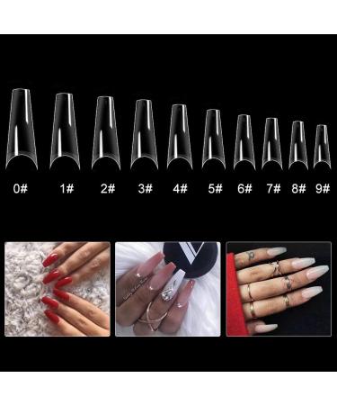 500PCS Clear Half Cover Coffin Acrylic Nail Tips - Ballerina Shape, 10 Sizes | Nail Art Salons & Home DIY - Buy Online on GoSupps.com