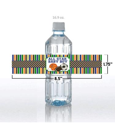 All Star Baby Boy Sports Themed Baby Shower Water Bottle Sticker Wrappers - Set of 20, 1.75 x 8.5 Labels by AmandaCreation - Buy Online on GoSupps.com