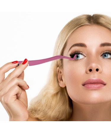 Eyelash Applicator Tool - 2 in 1 Double Ended Lash Tweezers with Comb, Curved Nipper - Pink - Buy Online on GoSupps.com