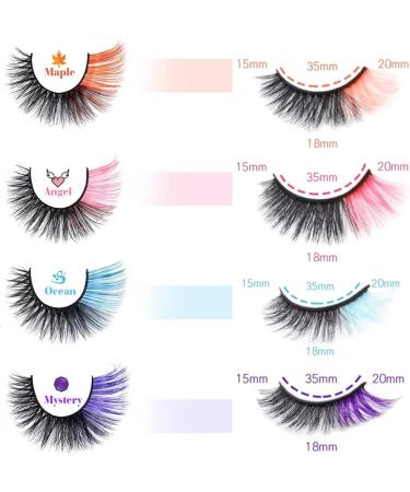 QYLPZ 8 Pairs Coloured False Eyelashes Colored Lashes Cat Eye Natural False Lashes Faux Mink Lashes Colored Lashes Fluffy Wispy Russian Strip Lashes with Color (4 MIX Colors ) Color mix02 - Buy Online on GoSupps.com