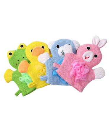 ARTIBETTER 4 Pcs Bath Gloves for Kids Cute Cartoon Loofah Sponge Gloves Shower Exfoliating Gloves for Body Cleansing (Assorted Color)