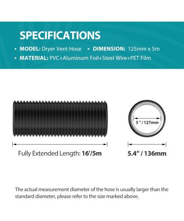 HG Power Exhaust Hose 125mm - 5m Flexible PVC Aluminum Tube for Sound Insulation & Thermal Protection - Premium Exhaust Ventilation Solution - Buy Online on GoSupps.com
