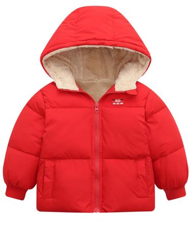 Kids4ever Baby Boys Girls Winter Coat Toddler Zipper Hooded Jacket Windproof Warm Fleece Outerwear Snowsuit with Two Pockets 12 Months-5 Years Red 3-4 Years