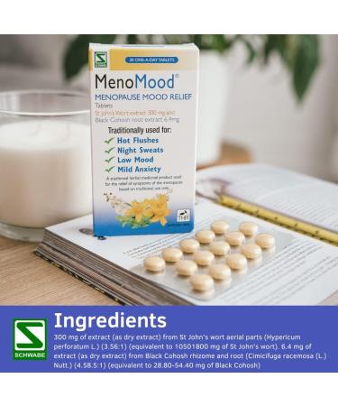 MenoMood Menopause Relief Tablets - St. John's Wort & Black Cohosh Extract - Hot Flushes & Night Sweats Support - 30 Tablets - Buy Online on GoSupps.com
