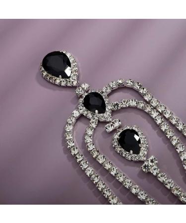 Black Teardrop Rhinestone Headchain | Crystal Beads Dangle Forehead Chain for Wedding & Brides | Black & Silver Fashion Accessory for Women & Girls - Buy Online on GoSupps.com