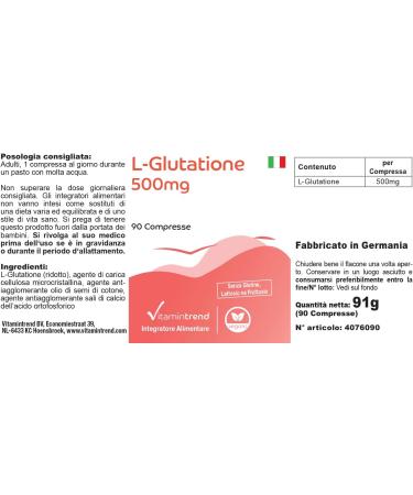 L-Glutathione 500mg - Reduced - 90 tablets - Vegan | Vitamintrend  - Buy Online on GoSupps.com