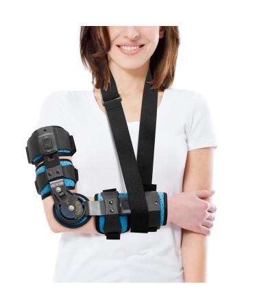 Hinged Elbow Brace Post Op Elbow Brace with Strap Adjustable Elbow Immobilizer Injury Recovery Support Arm Sling for Joint and Stability Right Arm