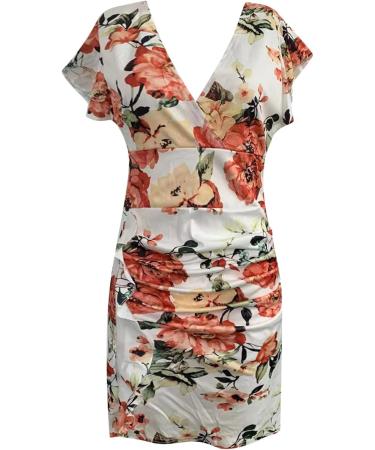 Briskorry Women's V-Neck Floral Business Dress - Elegant Summer Bustier Ruffled Hem Vintage Party Wear in XXL Khaki - Buy Online on GoSupps.com