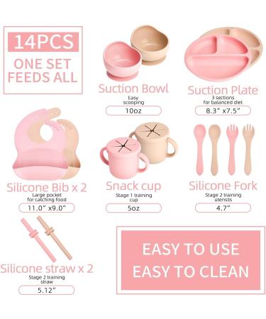 Shop Mumez 14-Part Children's Suction Plate Set - BPA-Free Silicone Baby Plates Bowls Cups & Bibs - Pink & Peach - International Shipping Available - Buy Online on GoSupps.com