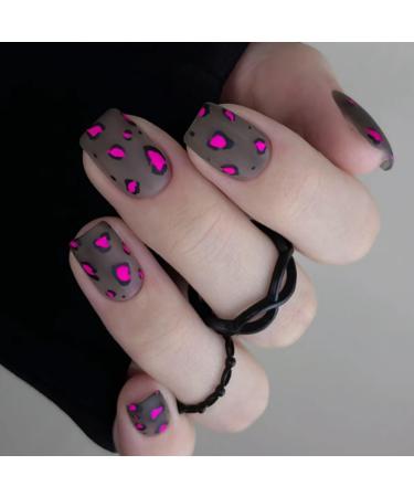 24PCS Matte Leopard Press on Nails Short Square Fake Nails Grey Glue on Nails Leopard Print Designs Ballerina Manicure False Nails Frost Grey Acrylic Stick on Nails Glue on Nails for Women Girls Animal Print