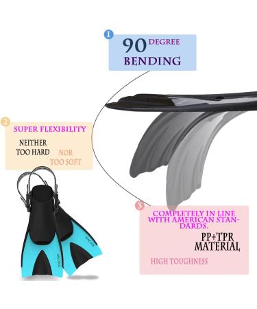 WACOOL Adult Short Adjustable Fins for Snorkeling, Diving, and Swimming - S/M Size (Men 4.5-8.5, Women 5.5-9.5) - LakeBlue - Buy Online on GoSupps.com