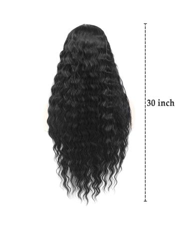 Synthetic Curly Lace Front Wig | Long Deep Wave Crimped Hair | Fake Scalp + Natural Curls | Middle Part | 1B Color - Buy Online on GoSupps.com