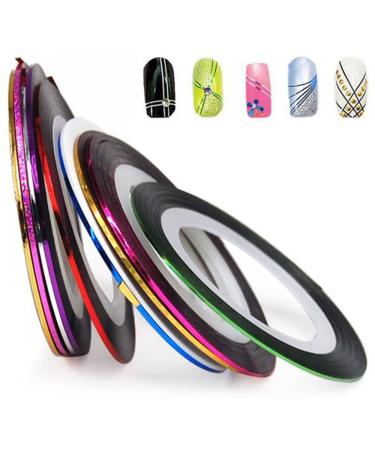 10 Color Rolls Nail Art Decoration Striping Tape