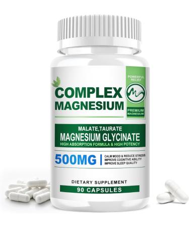 Magnesium Complex Capsules 500MG  Blend with Magnesium Glycinate  L-threonate  Taurate  Malate  and Glucose - 90 Capsules