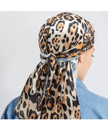 Urieo Leopard Silk Durag Cap Set - 360 Wave Long Tail Headwraps for Men and Women (2 Pack) - Buy Online on GoSupps.com