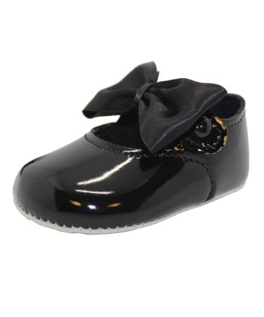 Baby Girls Pram Shoes Bow Button Up Soft Sole Made in Britain 1 UK Child Black