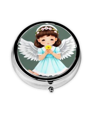 Cute Little Angelround Pill Box 3 Compartment Round Pill Box Organizer &Portable Travel Pill Box for Traveling.