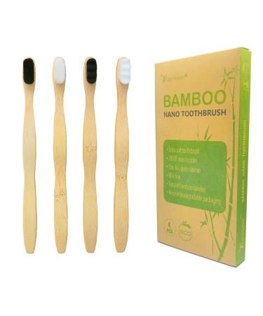 EasyHonor Extra Soft Toothbrush, Natural Bamboo Toothbrush with Micro Fur Ultra Soft 20,000 Bristles, 4-Pack for Adults 4 packs(bamboo handle,gray + white bristles)