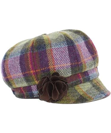 Mucros Weavers Women's Irish Cap - Purple Moss Tartan Newsboy Hat | Made in Ireland - Buy Online on GoSupps.com