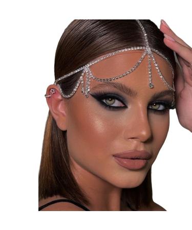 STONEFANS Bridal Layered Rhinestone Head Chain Headpiece Boho Tassel Forehead Hair Chain Accessories for Women Wedding