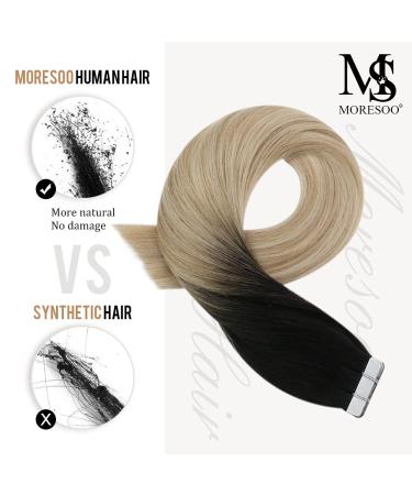Moresoo 24 Ombre Tape In Hair Extensions - #1B Black, Ash Blonde & Platinum Blonde, 100g, 40PCS - Buy Online on GoSupps.com