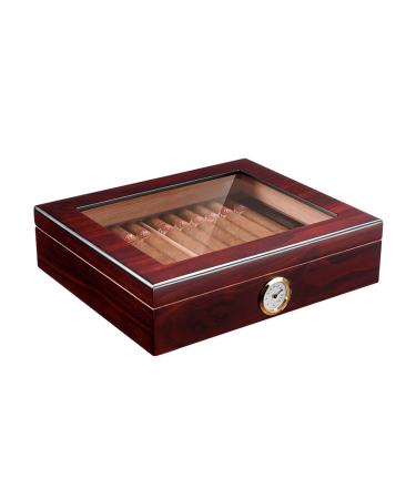 Cigar Humidor Case with Humidifier Hygrameter Cedar Wood Travel Cigar Case Glass Top Desktop Humidor Case Cigar Box with Divider Hold 35 Cigars Gifts for Men