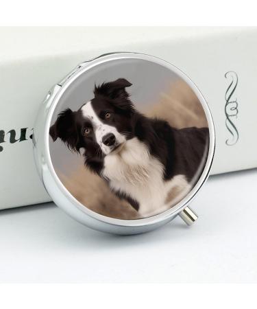 Round Pill Box with Border Collie Print - 3 Compartment Portable Pill Organizer | Decorative Metal Pocket Pill Case - Buy Online on GoSupps.com