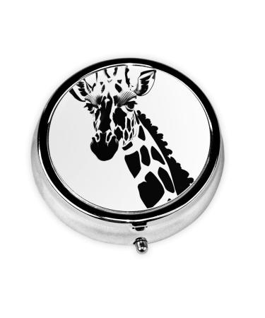 Black and White Girafferound Pill Box 3 Compartments Round Pill Box Organizer for Purse Or Pocket Portable Travel Pill Box