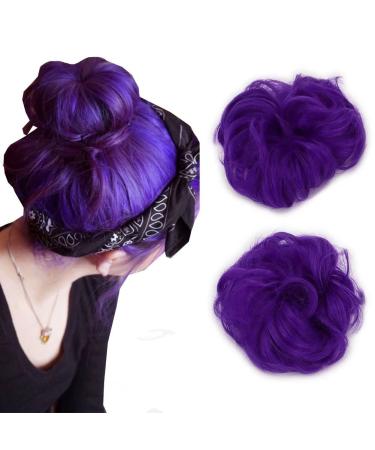 iLUU 2pcs/pack Synthetic Hair Bun Extensions Messy Hair Scrunchies Heat Resistent Synthetic Fiber Hair Pieces Hair Bun Donut Updo Ponytail Hairpiece (2410# Purple Under Sunshine/Blue when Indoor) #2410-purple