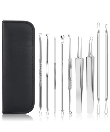Pimple Popper Tool Kit, UUBAAR 9 PCS Blackhead Remover Tools with Tweezers, 16-Heads Professional Acne Zit Popper Extraction Tools, Whitehead Comedone Pimple Popping Extractor Kit for Facial Nose