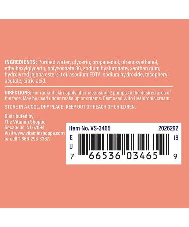 Hyaluronic Booster Serum - Moisturizing & Rejuvenating Facial Serum | The Vitamin Shoppe | Best with Hyaluronic Cr me | 1 oz - Buy Online on GoSupps.com