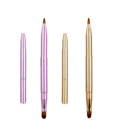 Lip Brush for Lipstick - Lip liner Lip brush applicator Lip scrub brush Retractable Lip Brushes Lipstick applicator wands Dual-ended Makeup Brush for Lipstick Lip Gloss (Pink + Gold)
