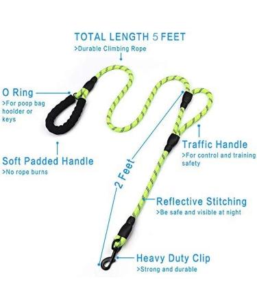 DDSCOLOUR Heavy Duty Dog Leash 5-6ft Long With Double Traffic Handle Reflective Perfect for Medium large dog leash strong Double Handle Lead Greater Control Safety Training (Green) 5ft Green - Buy Online on GoSupps.com