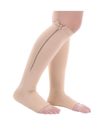 Zipper compression socks medical zipper compression stockings with an open foot for women and men medical compression stockings class 2 for running care sports (skin-S/m)