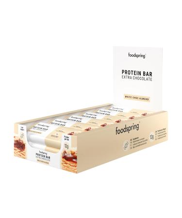 foodspring New Extra Chocolate Protein Bars - 13g protein per bar no added sugar nutritious post-workout or on-the-go snack - White Chocolate Almond - 45g