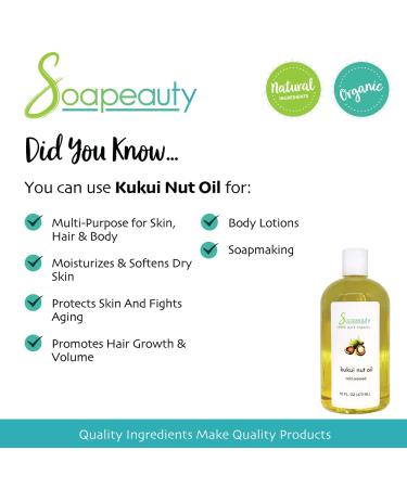 KUKUI NUT OIL Cold Pressed Unrefined | 100% Natural Bulk Carrier for Essential Oils | Face Skin Hair Moisturizer Soap Making | Sizes 2OZ-7 LBS | 4 OZ (Pack of 1) - Buy Online on GoSupps.com