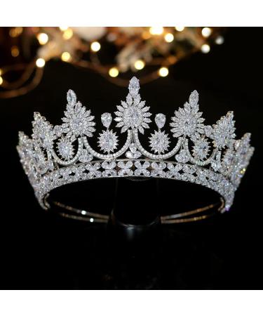Aoligrace Luxury 5A Level Cubic Zirconia Bridal Tiaras for Wedding Quinceanera CZ Crowns Pageant Headpiece Hair Accessories A-Silver