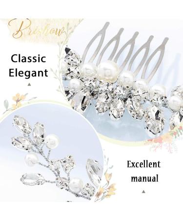 Brishow Silver Pearl Crystal Bride Wedding Hair Comb - Rhinestone Bridal Hair Accessories for Women and Girls - Buy Online on GoSupps.com