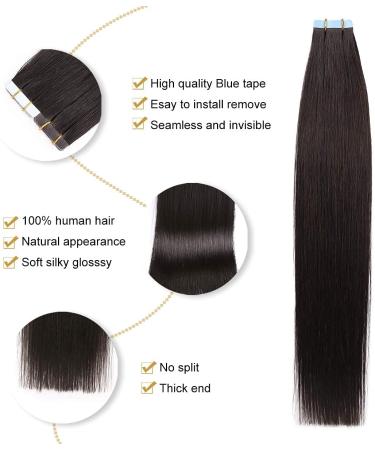 Yilite Tape Extensions Real Hair - Natural Black 50cm | 20 Pieces 50g Invisible Silky Straight Skin Weft - Buy Online on GoSupps.com