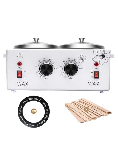 Double Wax Warmer Professional Electric Wax Heater Machine for Hair Removal, Dual Wax Pot Paraffin Facial Skin Body SPA Salon Equipment with Adjustable Temperature Set, 50 Wax Sticks and 20 Collars 1 Count (71 Piece Set) D…